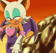 rouge the bat from sonic the hedgehog is standing in front of a rock
