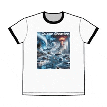 a white t-shirt with a picture of a nuclear explosion on it