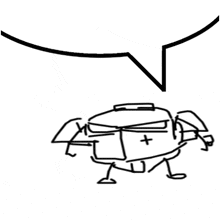 a black and white drawing of a robot with a cross on its chest .