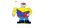 a drawing of a man wearing a yellow shirt and blue pants with the word kuba on the bottom