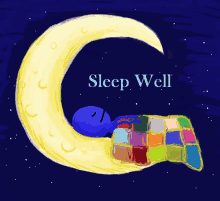 a drawing of a person sleeping on a crescent moon with the words sleep well above them