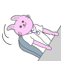 a cartoon drawing of a pink cat wearing a lanyard