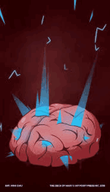 a red brain with blue rays coming out of it