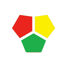 a red yellow and green geometric shape with a white background