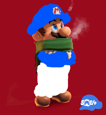 a picture of mario wearing a blue hat and scarf with smg4 on the bottom right