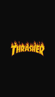 a black background with a thrasher logo on it