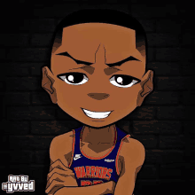 a cartoon drawing of a warriors basketball player