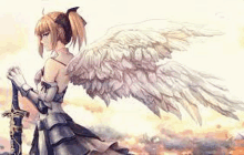 a girl with wings is holding a sword in her hands .