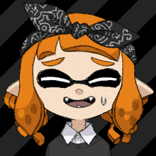 a cartoon drawing of a girl with orange hair wearing a black bandana