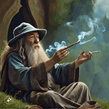 a painting of a wizard smoking a cigarette