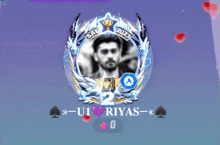 a purple background with a picture of a man and the name riyas on it