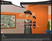 a cartoon of a man with the words i 'm quitting rec room on it