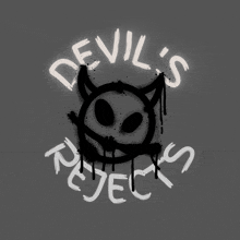 a logo for devil 's rejects with a devil 's face spray painted on it