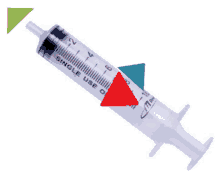 a single use syringe with a red triangle in the middle of it