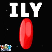 a lucas and friends logo with a red heart and the word ily