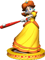 a princess in a yellow dress is swinging a bat