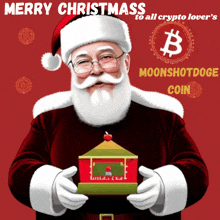 a picture of santa claus holding a carousel with the words merry christmas to all crypto lovers