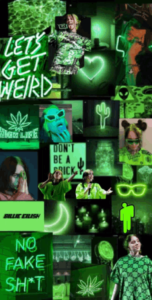 a collage of billie eilish 's images with the words let 's get weird