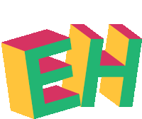 the letters eh are stacked on top of each other in green and yellow