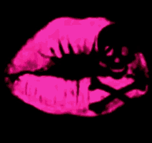 a pink lips with a black skull and crossbones on it