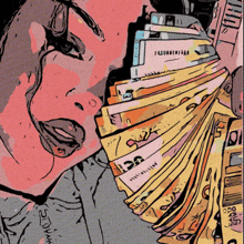 a cartoon drawing of a woman holding a stack of cards including one that says ucr