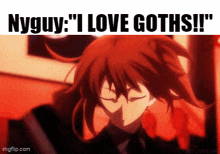 a gif of a girl with red hair and the words nyguy i love goths