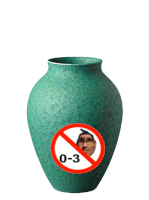 a green vase with a sticker that says 0-3 on it