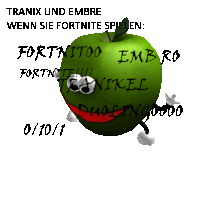 a green apple with arms and legs and the words tranix und ambre on it