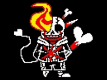 a pixel art of a skeleton with a fire on his head