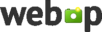 a black and green logo for webop with a green camera