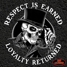 a skull wearing a top hat and a leather jacket is giving the middle finger .