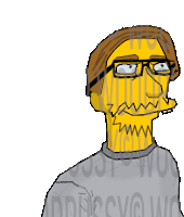 a drawing of a man with glasses and the words woodpussy