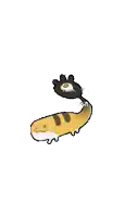 a cartoon drawing of a snake with a black cat on its head