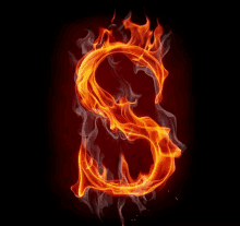 the letter s is surrounded by flames on a dark background