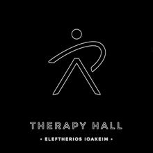 a logo for the therapy hall shows a person with a circle in the middle