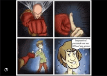 a cartoon of shaggy giving a thumbs up to a superhero .