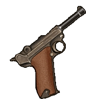 a cartoon drawing of a gun with a wooden grip and a black barrel on a white background .