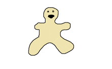 a cartoon drawing of a gingerbread man with a surprised look on his face