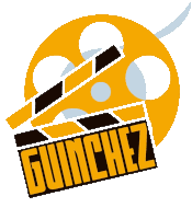 a logo for gunchez shows a film reel and clapper board