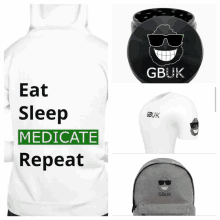 a hoodie that says eat sleep medicate repeat on it