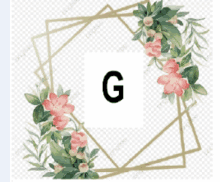 the letter g is surrounded by flowers and leaves in a geometric frame .