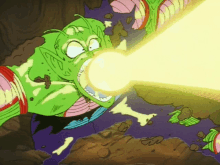 a cartoon of a green monster shooting a yellow light