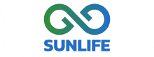 a blue and green sunlife logo with a infinity symbol