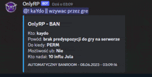 a screenshot of a chat with onlyrp bot written in a foreign language