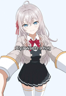 a picture of a girl with the words alya wants a hug above her