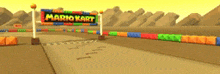 a video game scene with a sign that says mariokart