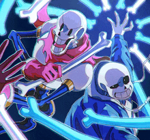 a cartoon drawing of papyrus and sans with their arms outstretched