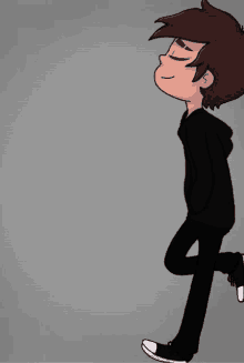 a cartoon drawing of a boy wearing a black hoodie and black pants