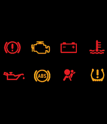 a black background with red and yellow symbols including abs