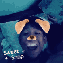 a boy with a dog ear on his face and the words sweet snap on the bottom